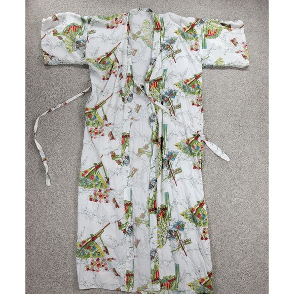 Vintage Kimono Wrap Robe Womens White Green Japanese Yukata‎ Style Traditional - Picture 15 of 16